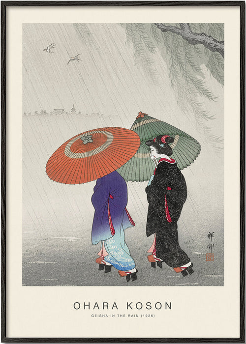 Ilustração japonesa de gueixas na chuva