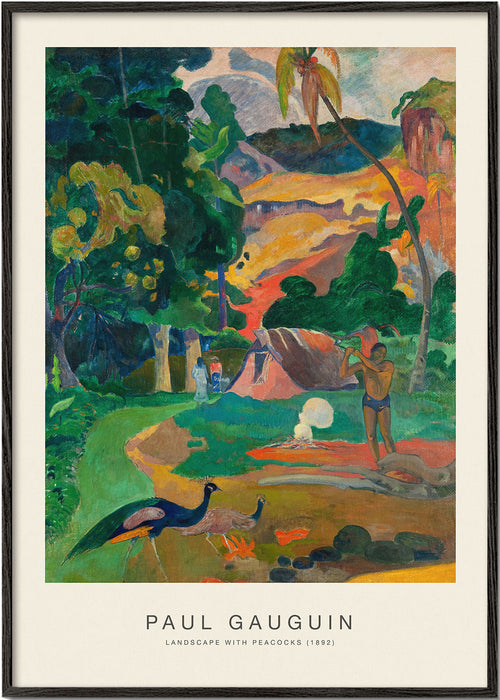 Quadro paisagem tropical com pavões