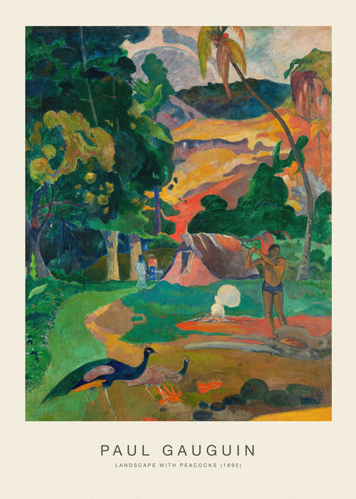 Quadro paisagem tropical com pavões