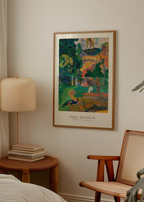 Quadro paisagem tropical com pavões
