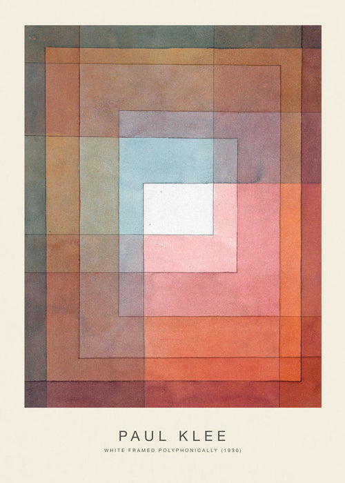 Quadro abstrato de retângulos concêntricos em aquarela