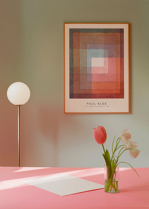 Quadro abstrato de retângulos concêntricos em aquarela