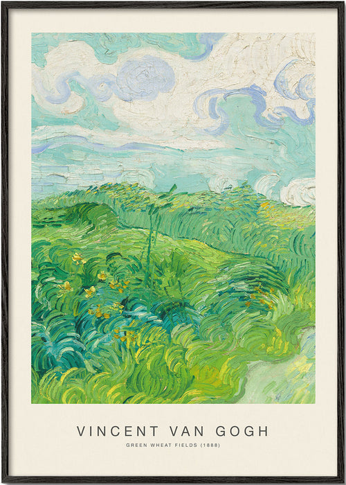 Arte de paisagem com campos de trigo verdes e pinceladas expressivas