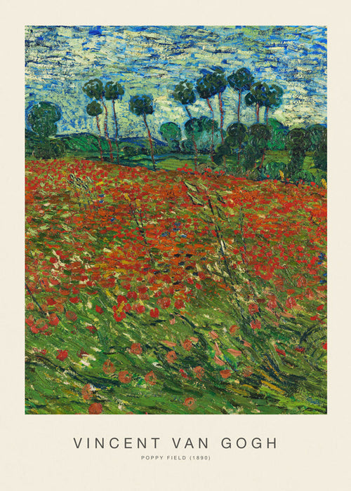 Arte paisagística: Campo de papoilas com gesto pictórico