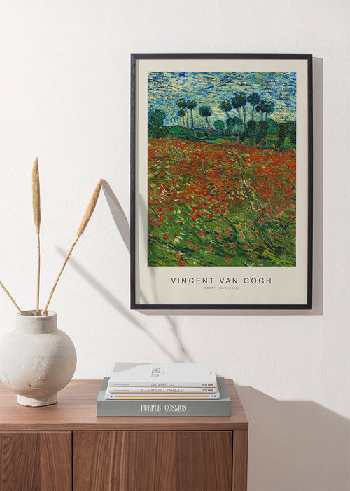 Arte paisagística: Campo de papoilas com gesto pictórico