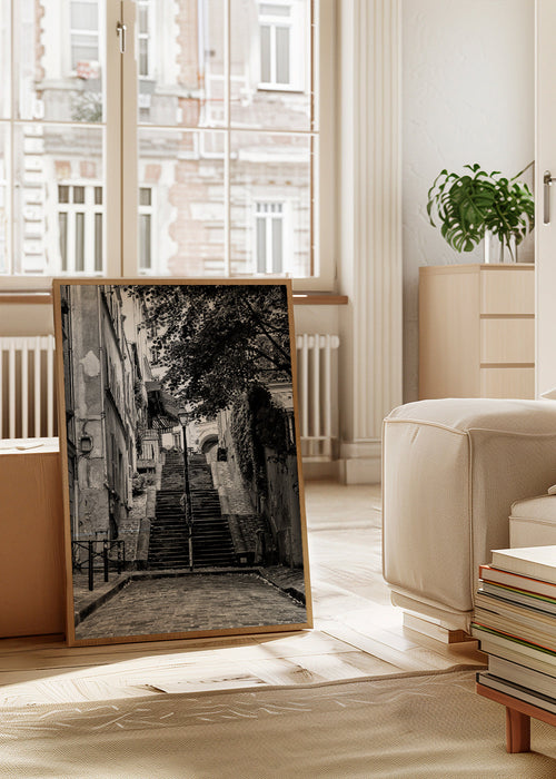 Arte para cozinha: Escadas de Montmartre em preto e branco