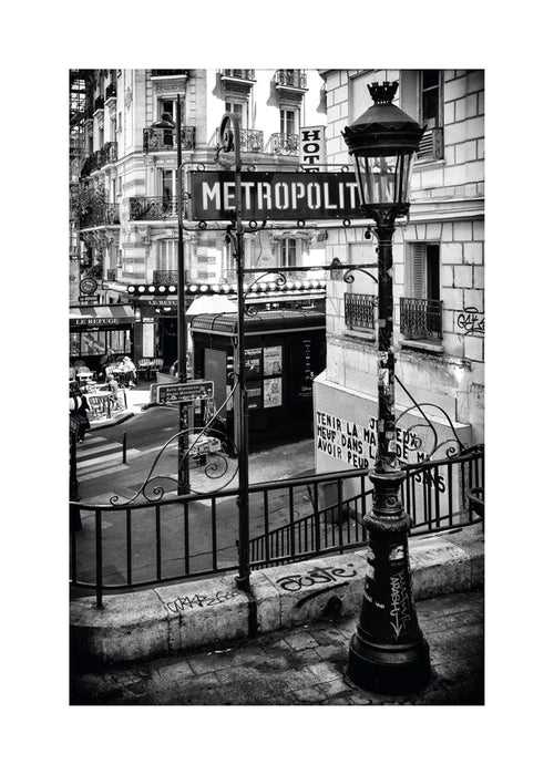 Poster de viagem: Metrô de Paris em preto e branco