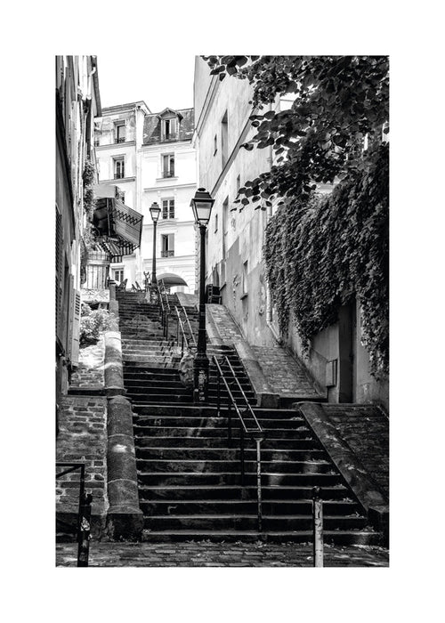 Arte para cozinha: Escadaria de Montmartre a preto e branco