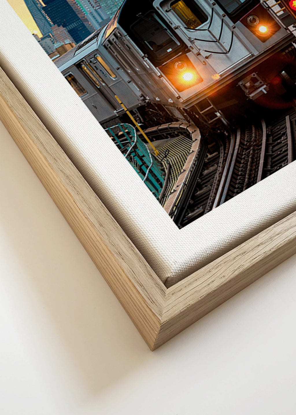 Quadro de cidades: Metro 7 ao pôr do sol – Canvas detail