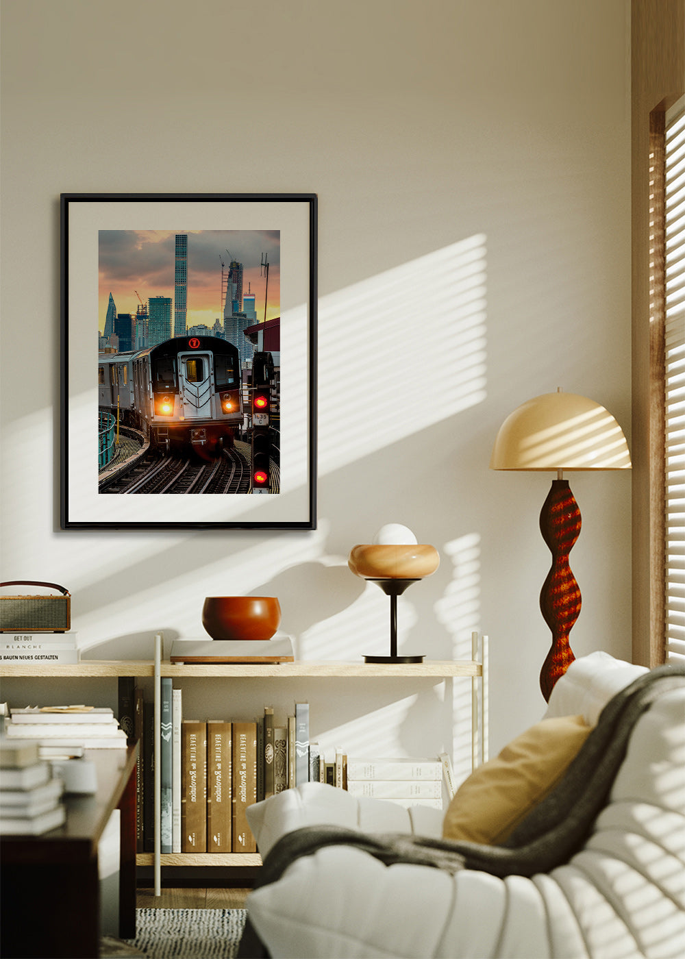 Quadro de cidades: Metro 7 ao pôr do sol – Canvas1