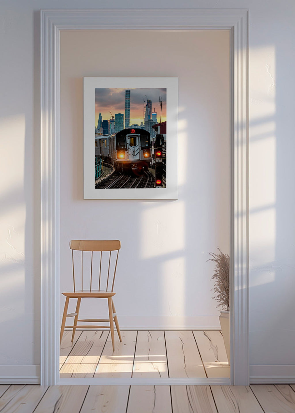 Quadro de cidades: Metro 7 ao pôr do sol – Canvas
