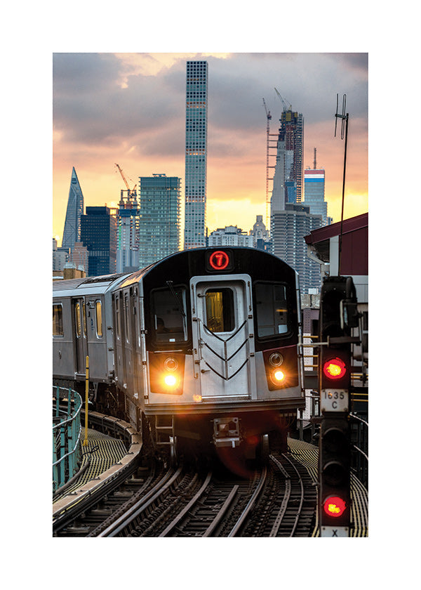Quadro de cidades: Metro 7 ao pôr do sol