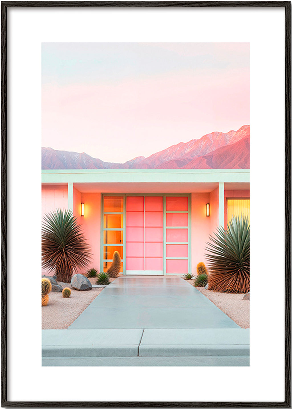 Estampa botânica Palm Springs rosa – Black Frame