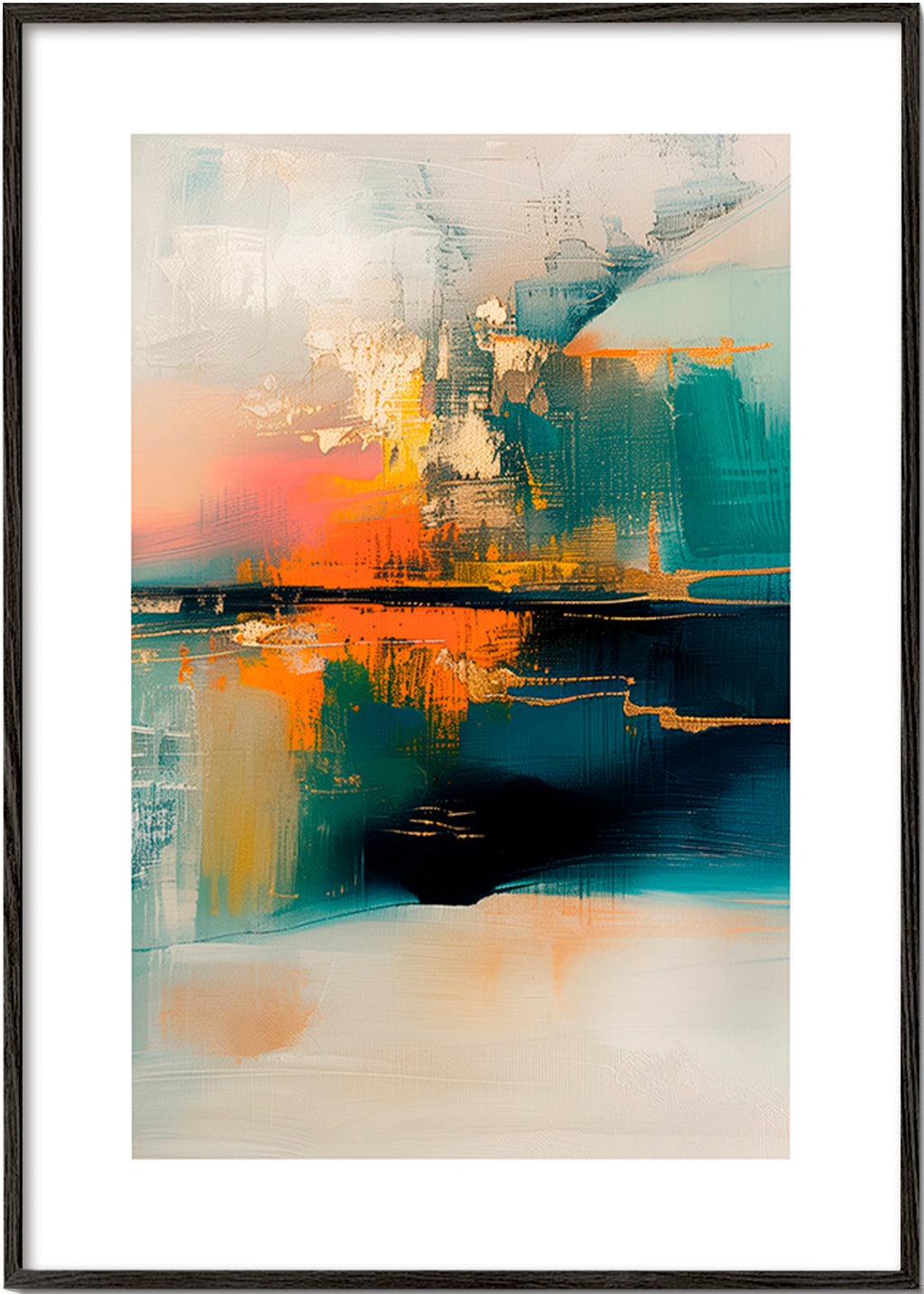 Quadro abstrato com reflexos aquáticos – Black Frame