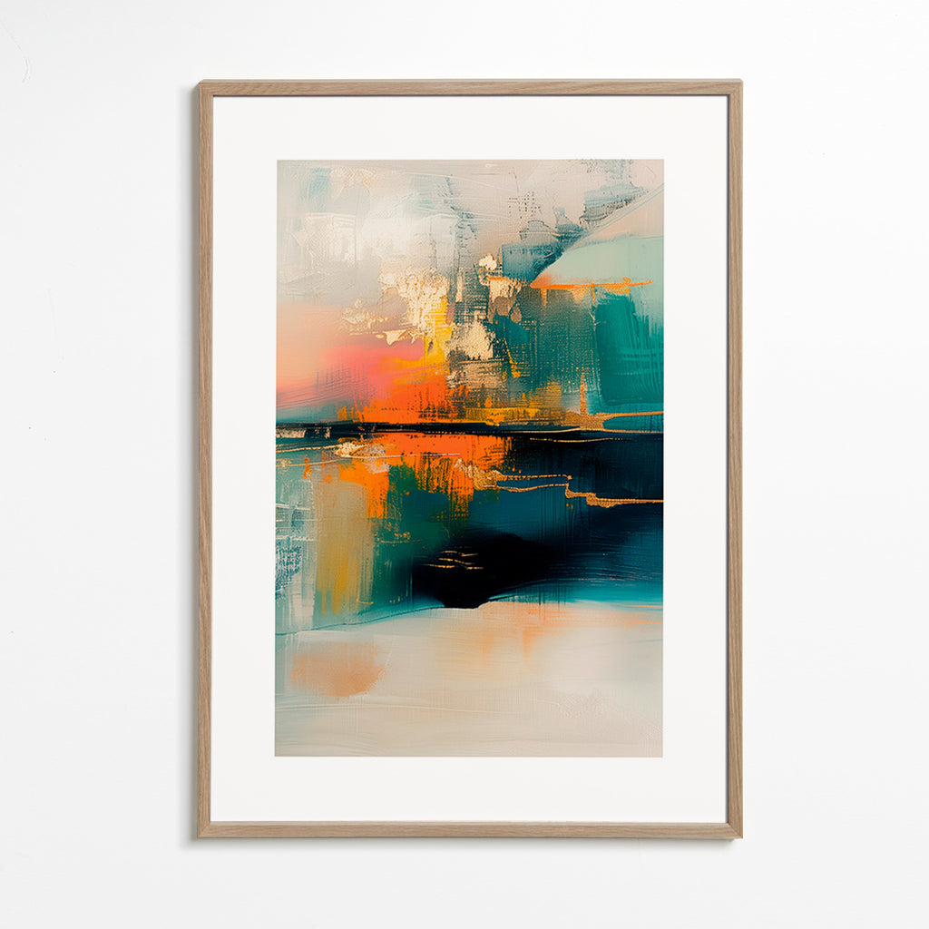 Quadro abstrato com reflexos aquáticos – Oak Frame