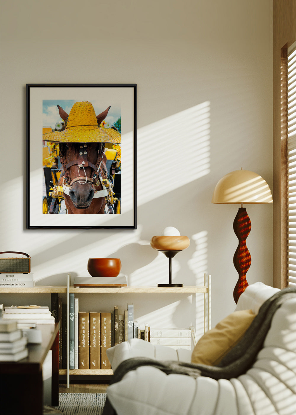 Quadro de cavalo com chapéu amarelo – Canvas1