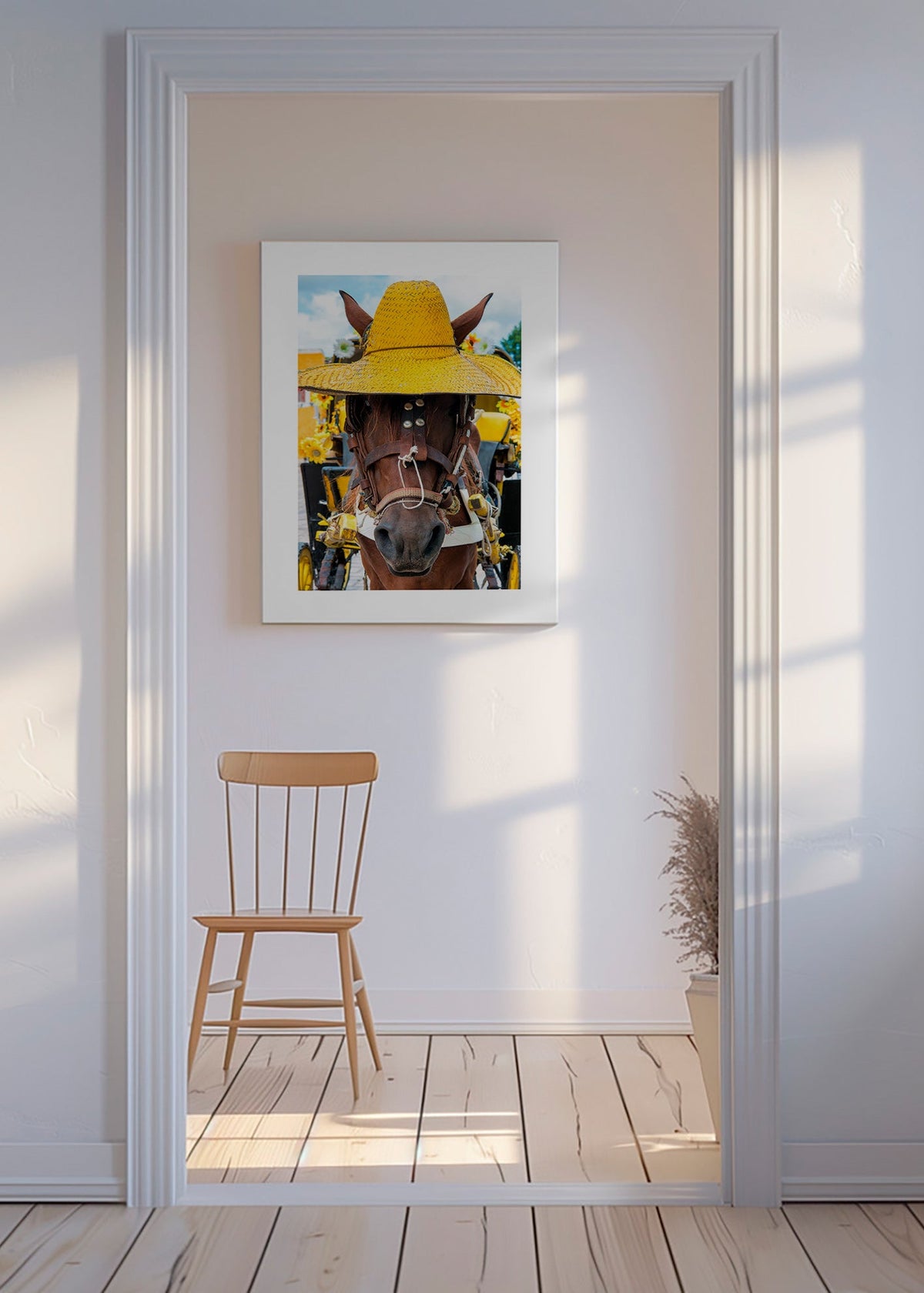 Quadro de cavalo com chapéu amarelo – Canvas