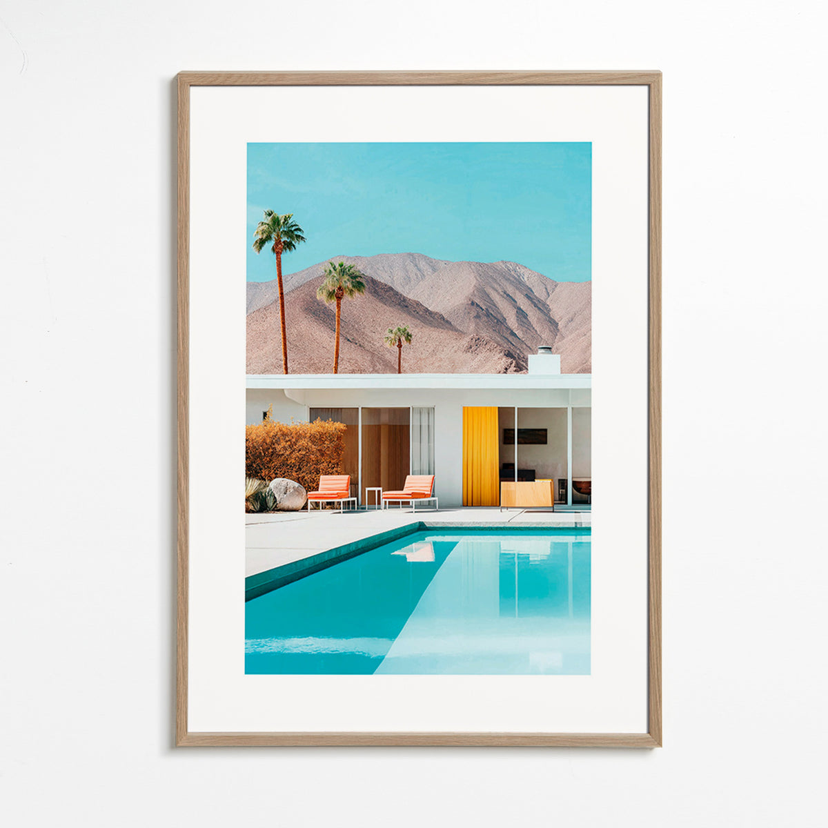 Paisagem com piscina e palmeiras – Oak Frame