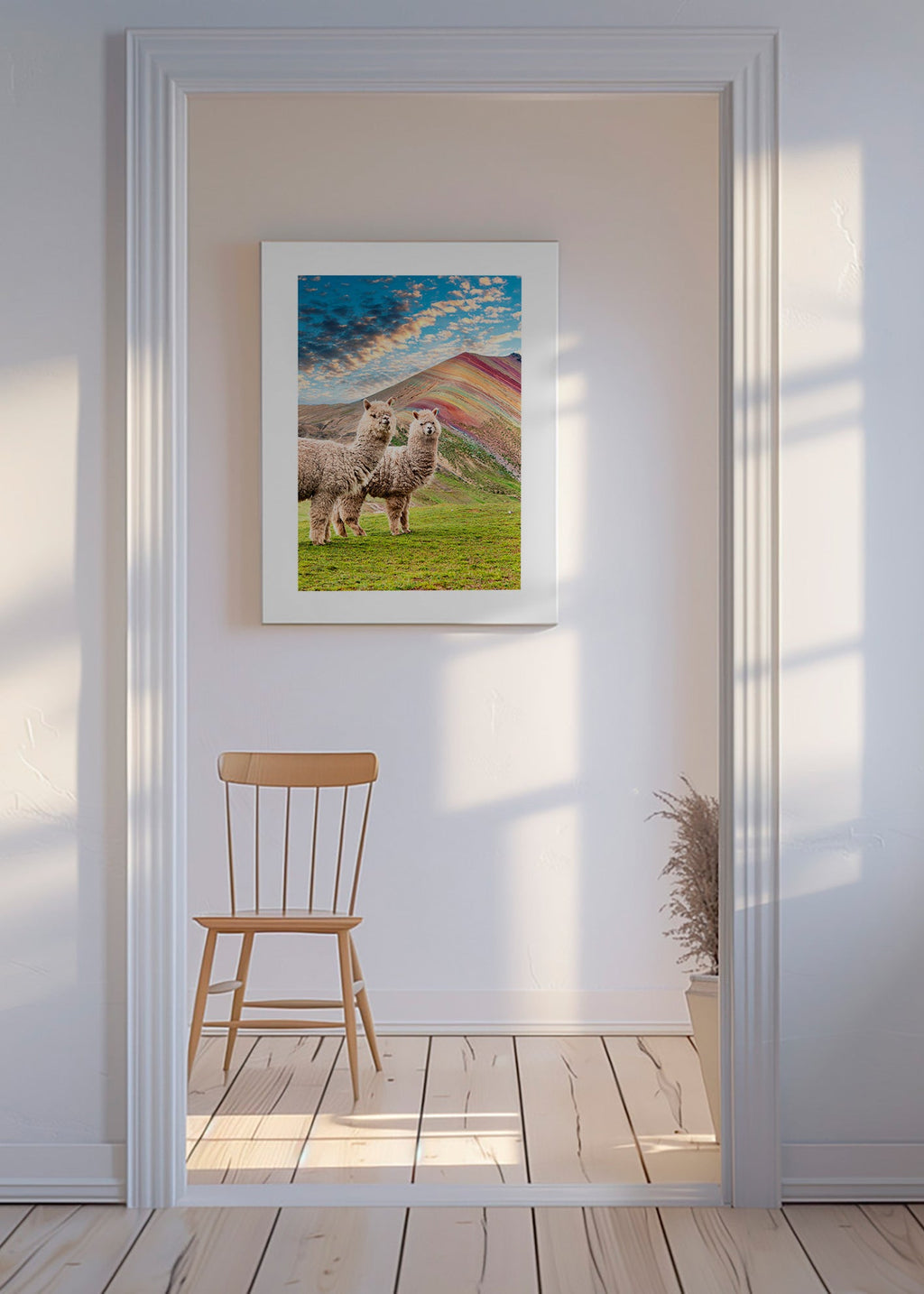 Quadro alpacas na montanha arco-íris – Canvas