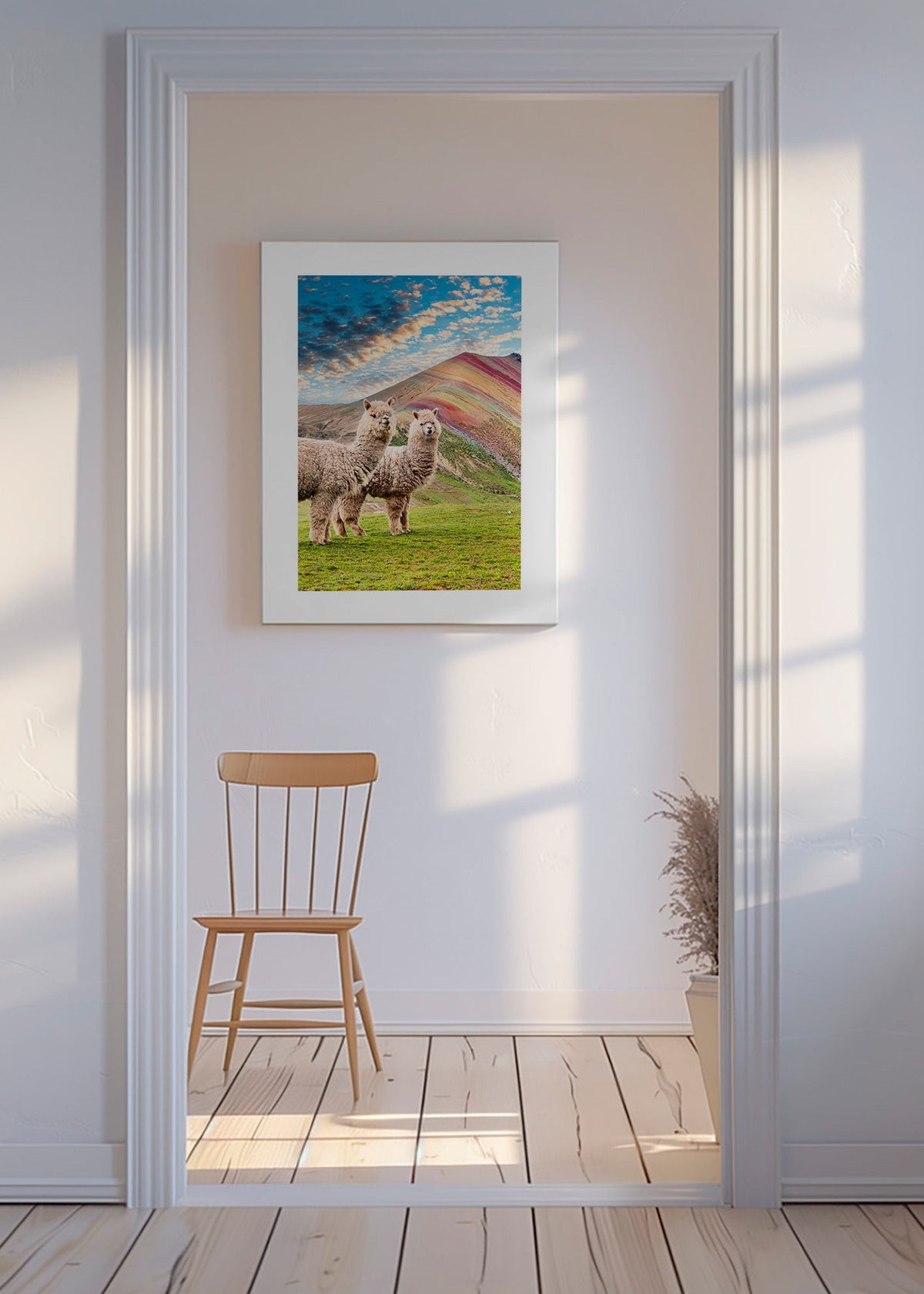Quadro alpacas na montanha arco-íris – Canvas