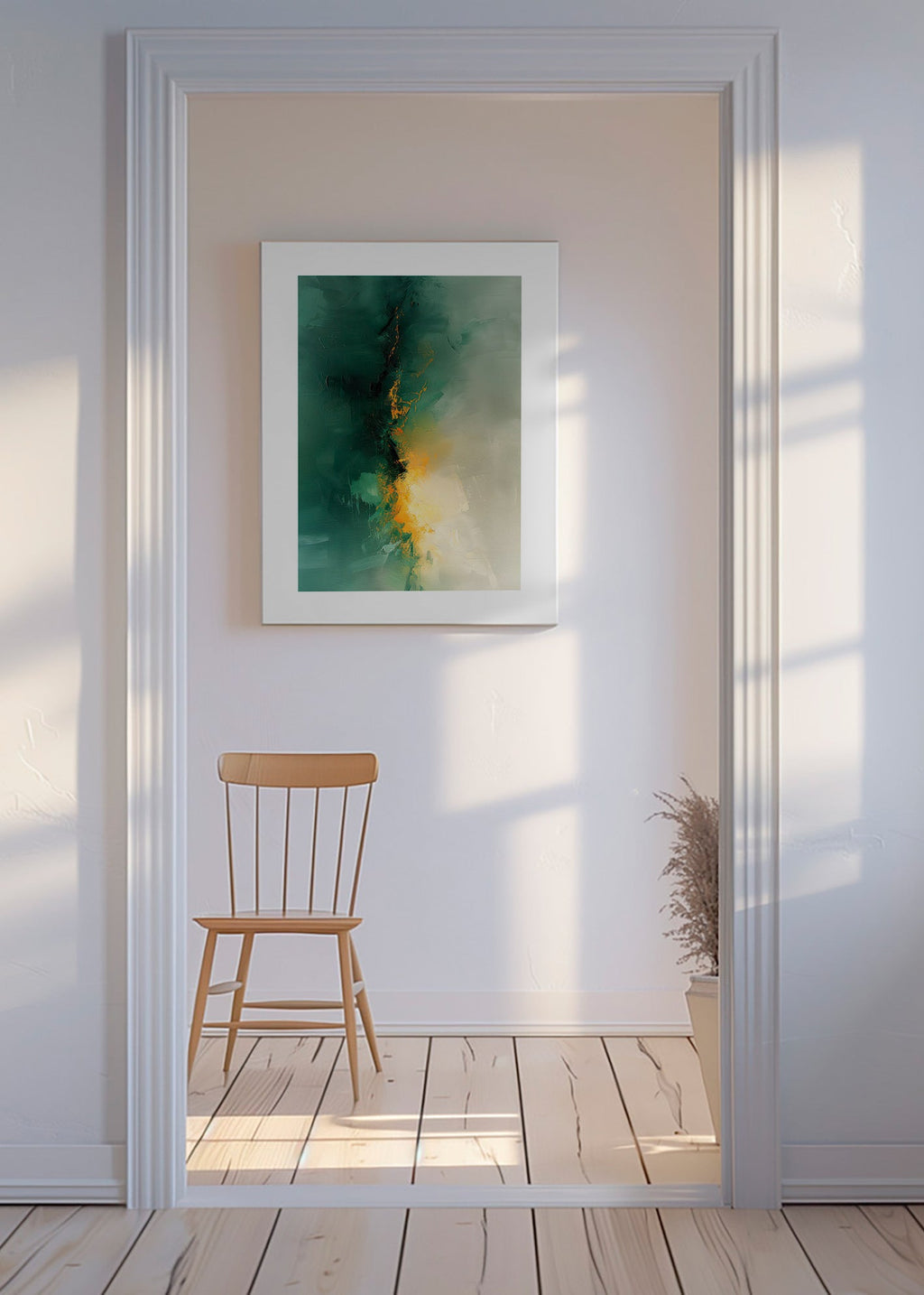 Quadro abstrato verde e dourado - Crepúsculo – Canvas