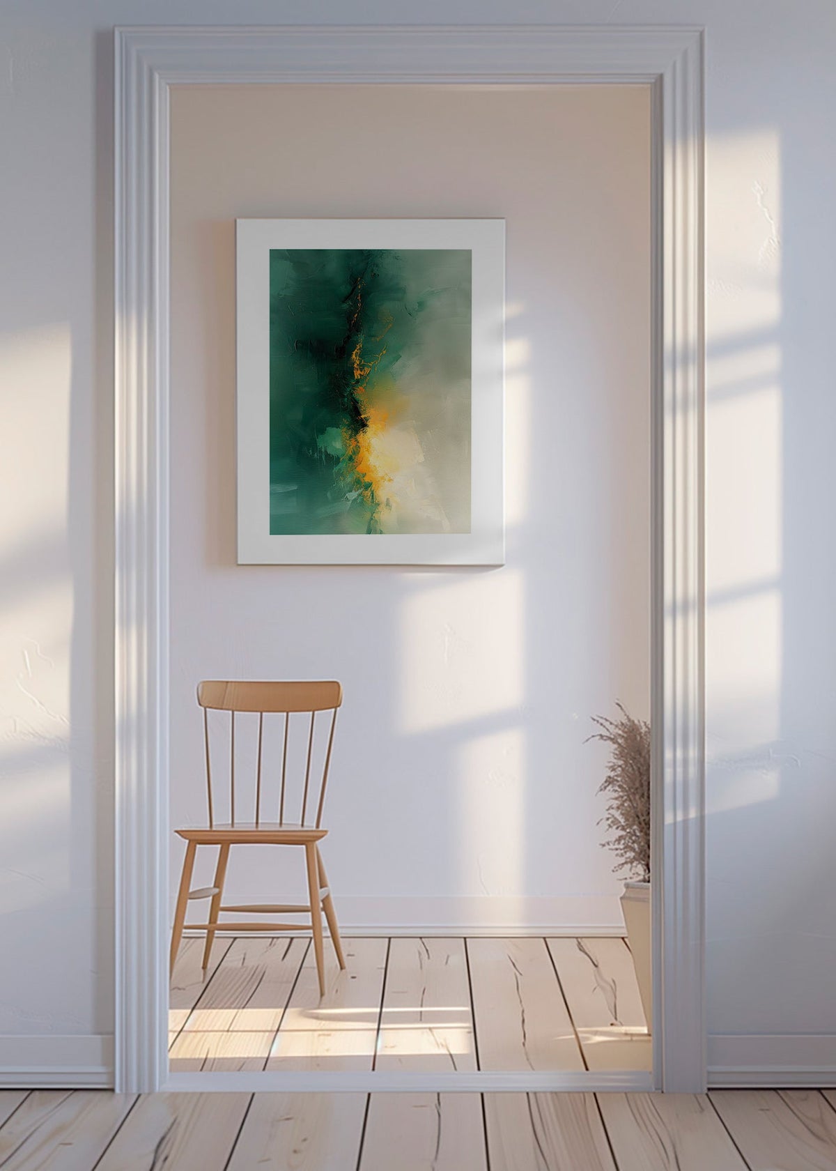 Quadro abstrato verde e dourado - Crepúsculo – Canvas