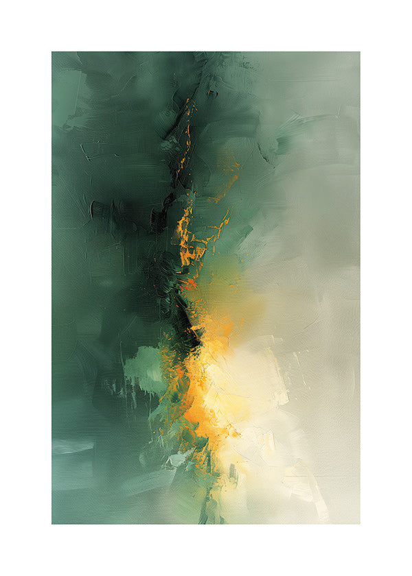 Quadro abstrato verde e dourado - Crepúsculo