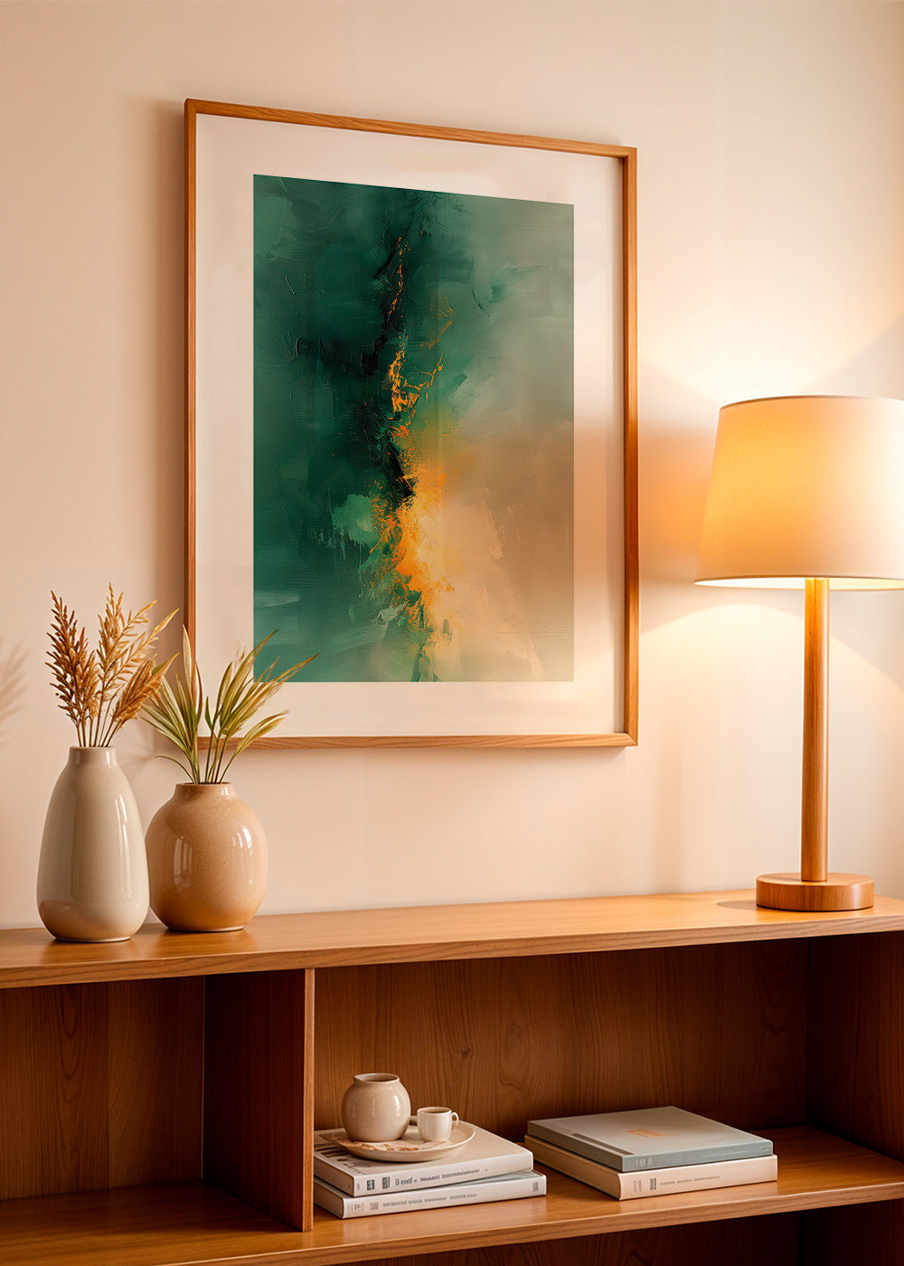 Quadro abstrato verde e dourado - Crepúsculo – Product3