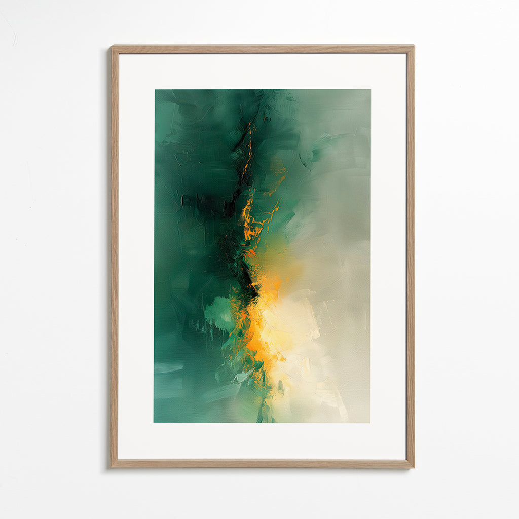 Quadro abstrato verde e dourado - Crepúsculo – Oak Frame
