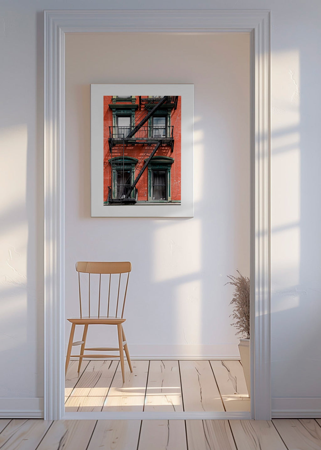 Arte de cidade: fachada de NY com escada de incêndio – Canvas