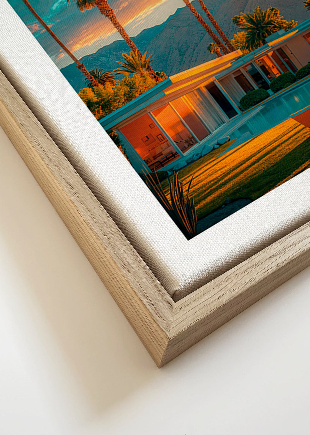 Arte paisagística: pôr-do-sol com palmeiras e piscina – Canvas detail