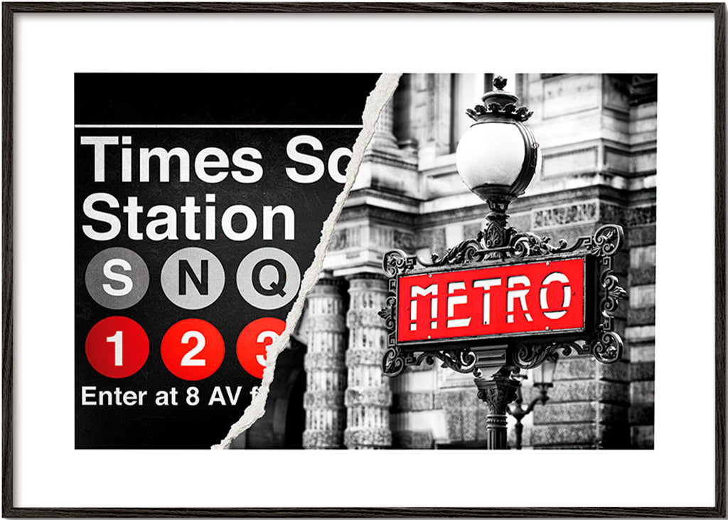 Poster de viagem com placa Metro vermelha – Black Frame