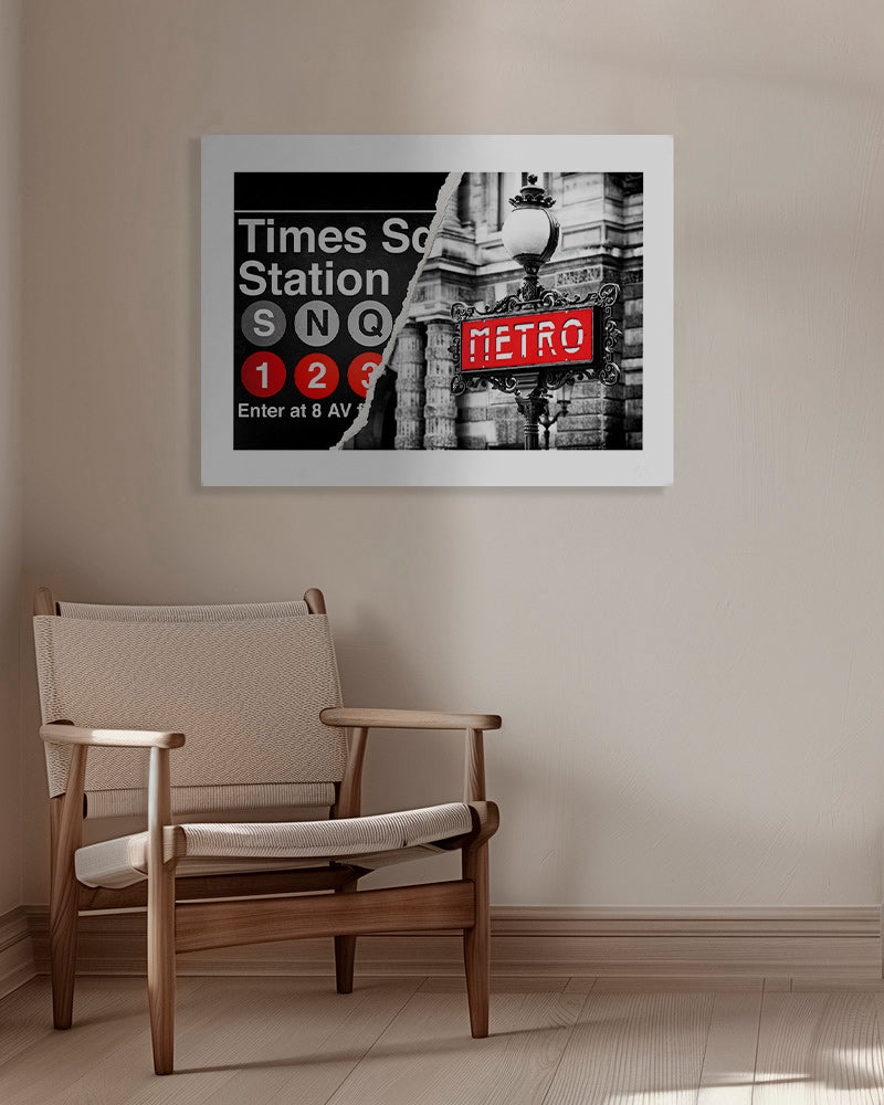 Poster de viagem com placa Metro vermelha – Canvas