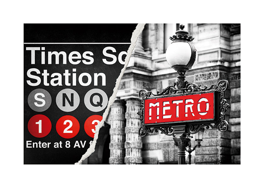 Poster de viagem com placa Metro vermelha