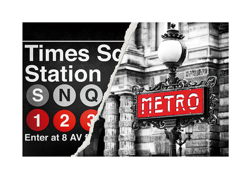 Poster de viagem com placa Metro vermelha
