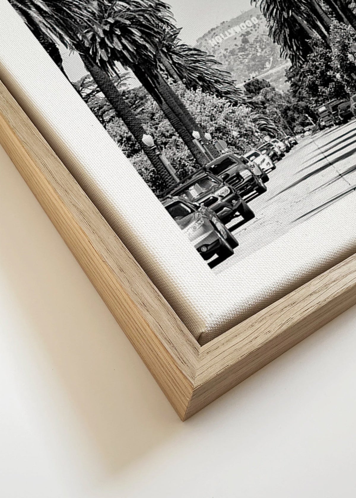 Poster de cidade Hollywood rua de palmeiras em preto e branco – Canvas detail