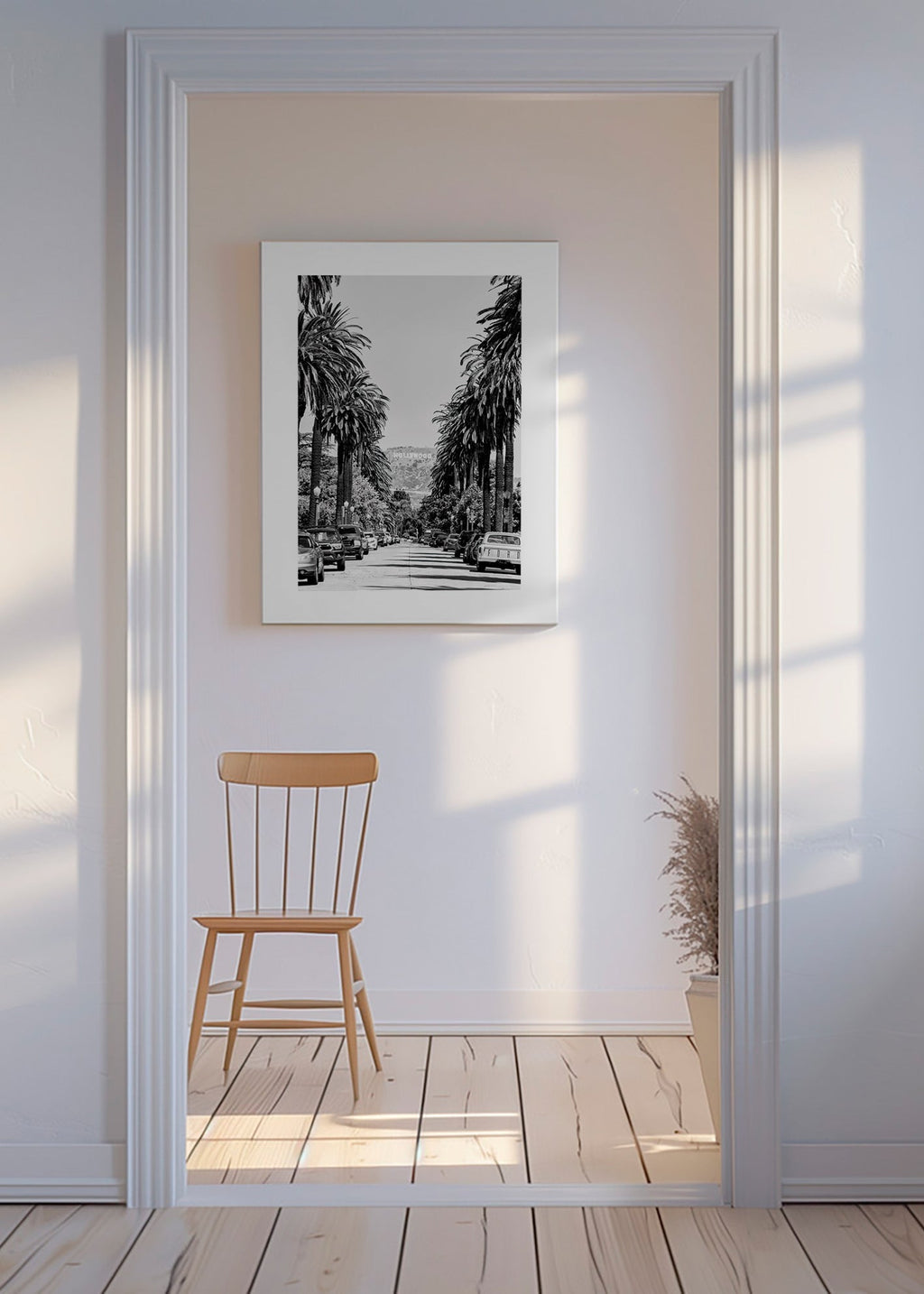 Poster de cidade Hollywood rua de palmeiras em preto e branco – Canvas