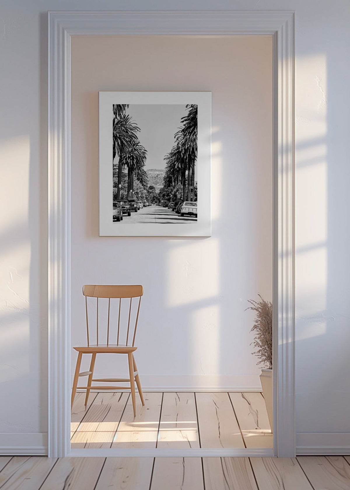 Poster de cidade Hollywood rua de palmeiras em preto e branco – Canvas