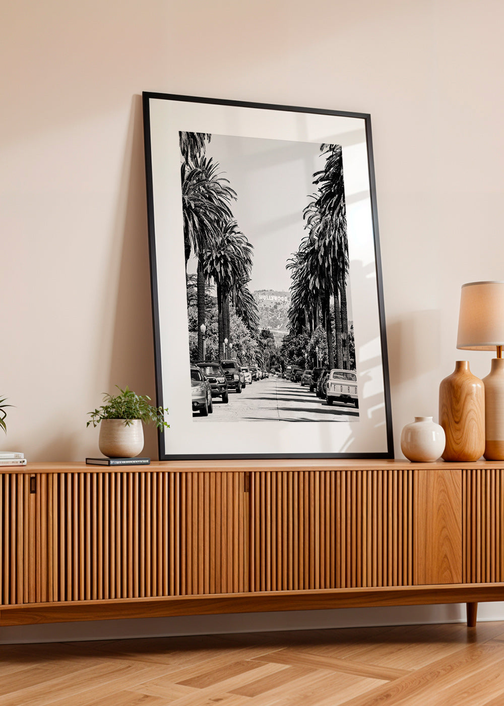 Poster de cidade Hollywood rua de palmeiras em preto e branco – Product3