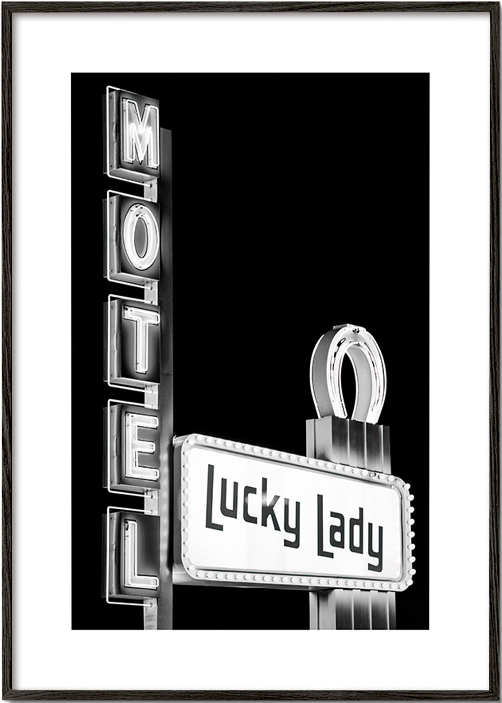 Fotografia letreiro Lucky Lady do motel – Black Frame