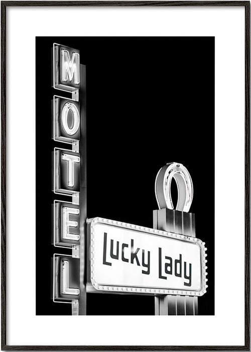 Fotografia letreiro Lucky Lady do motel – Black Frame