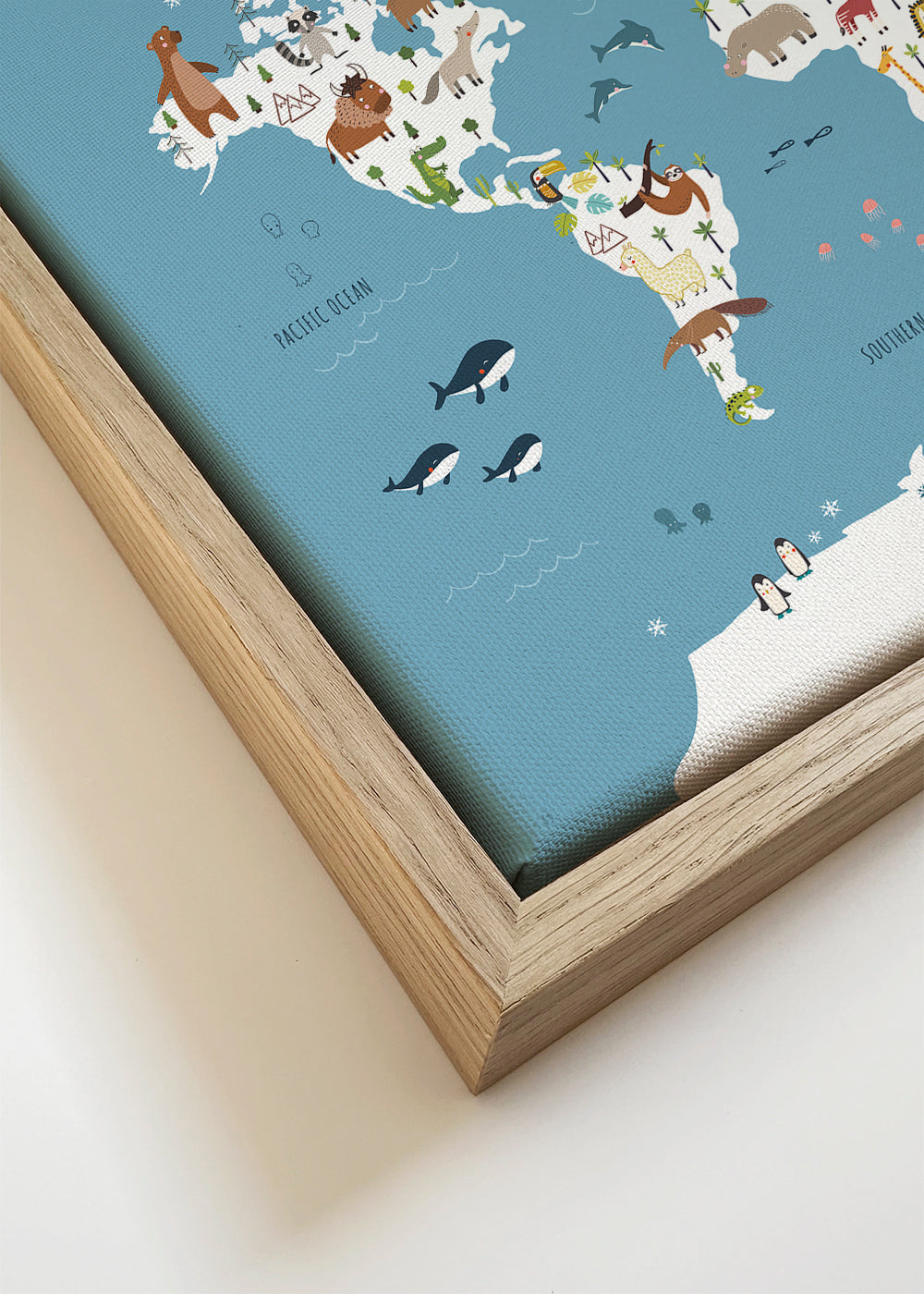 Travel poster: mapa-múndi ilustrado com animais