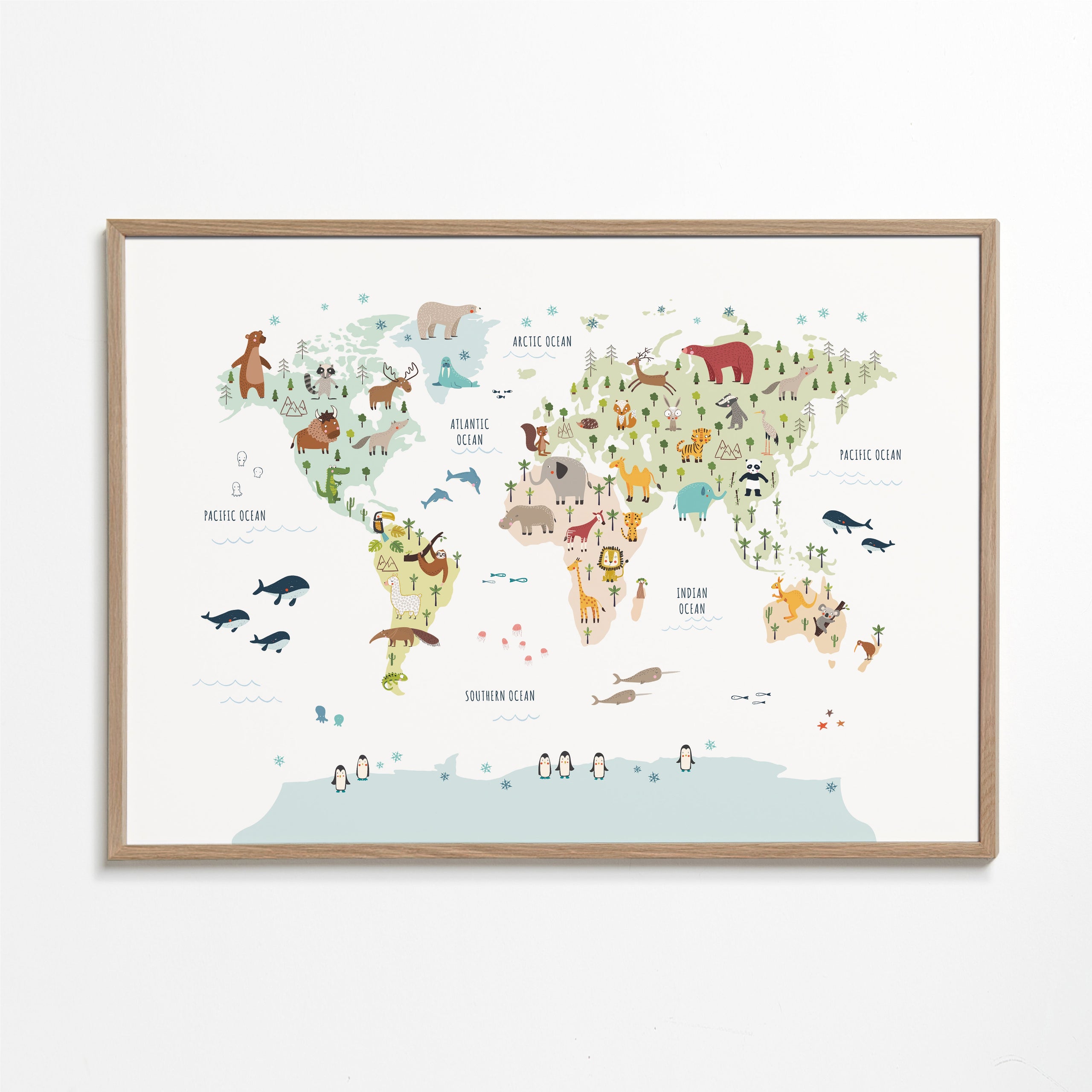 Arte para cozinha: mapa-múndi ilustrado com animais