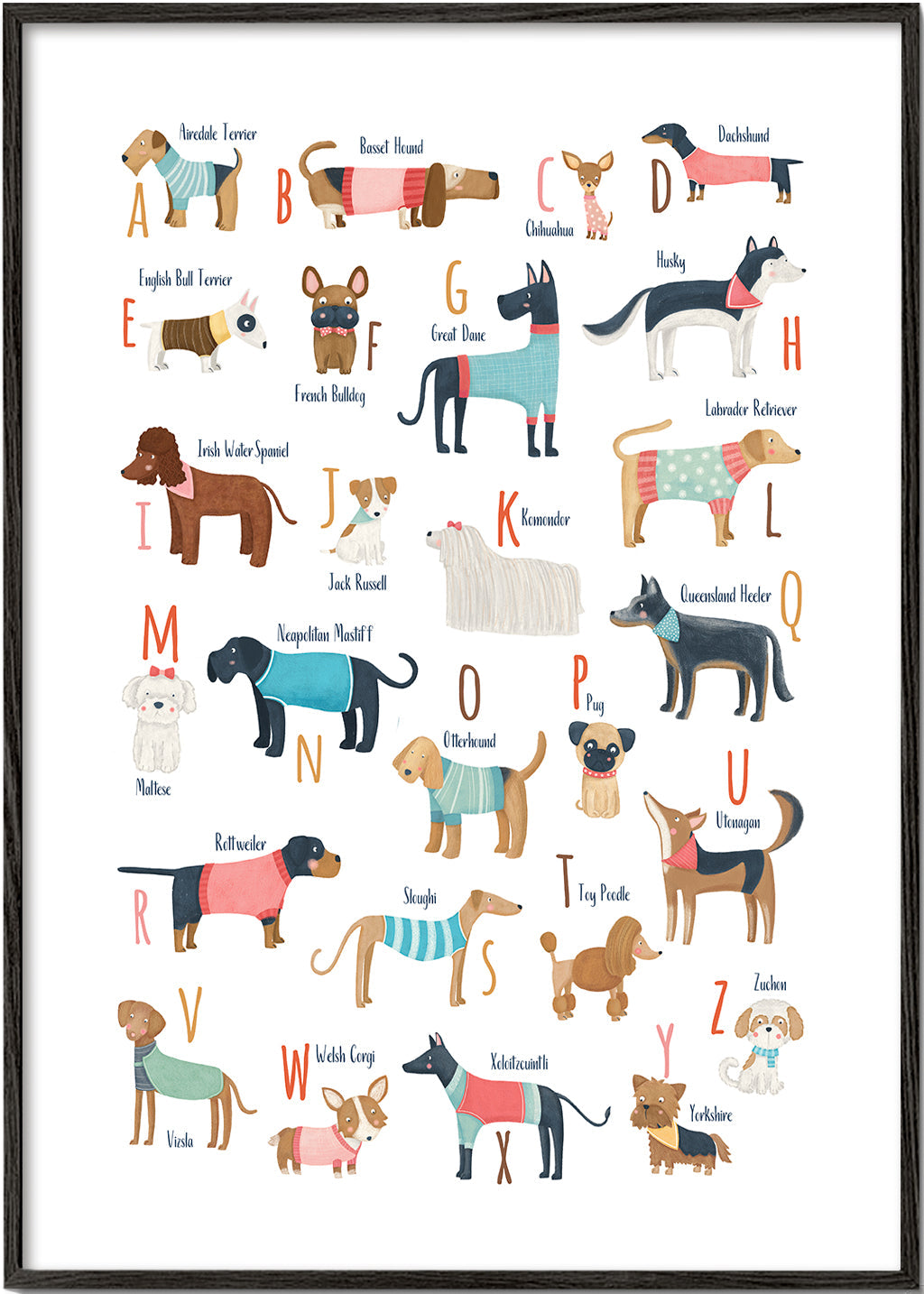 Ilustração alfabeto cães