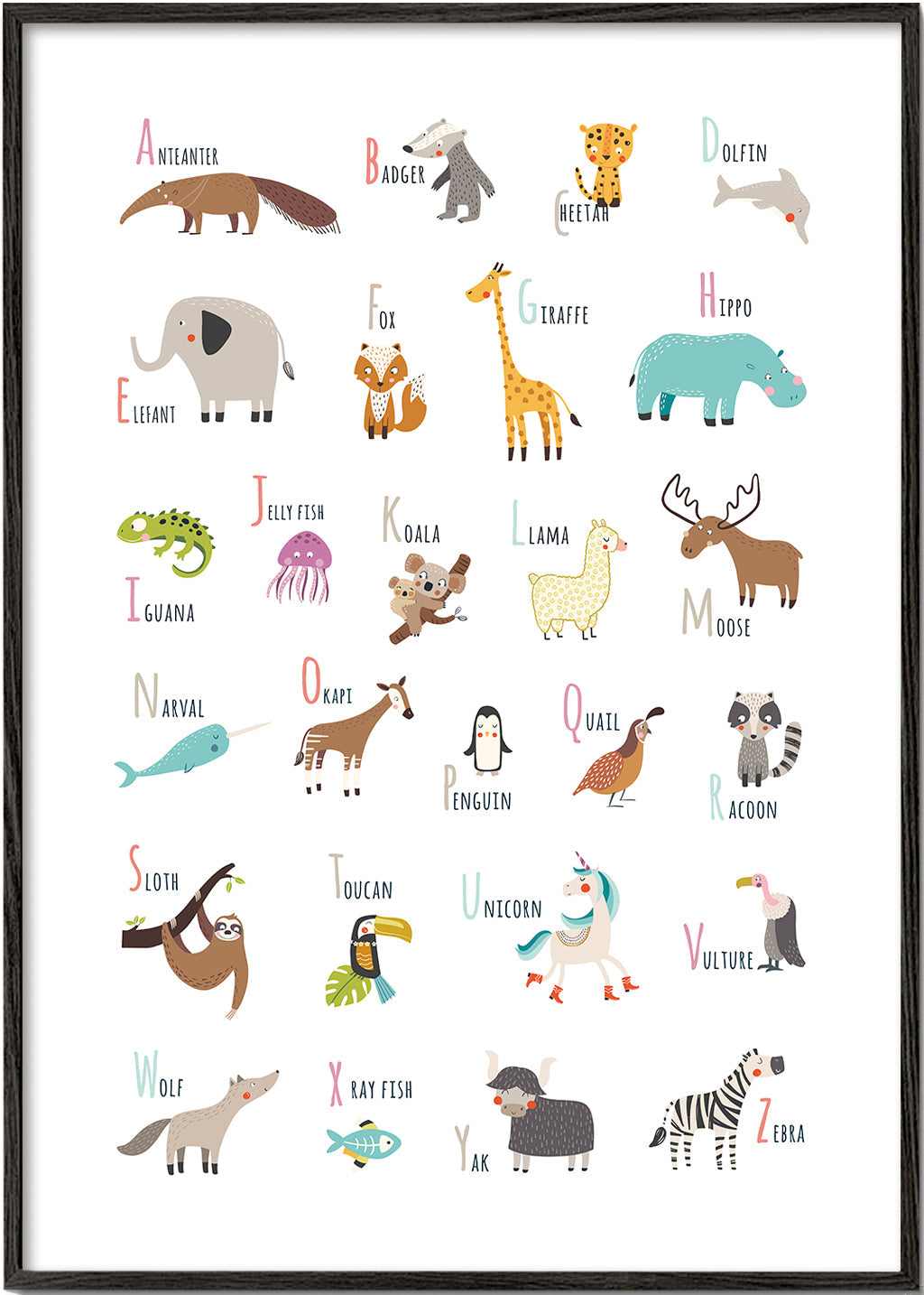 Poster alfabeto com animais para crianças