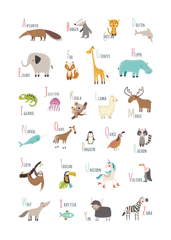 Poster alfabeto com animais para crianças