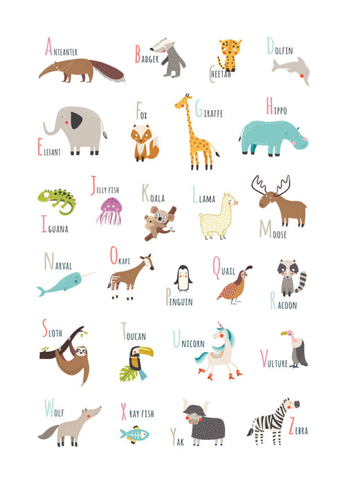Poster alfabeto com animais para crianças