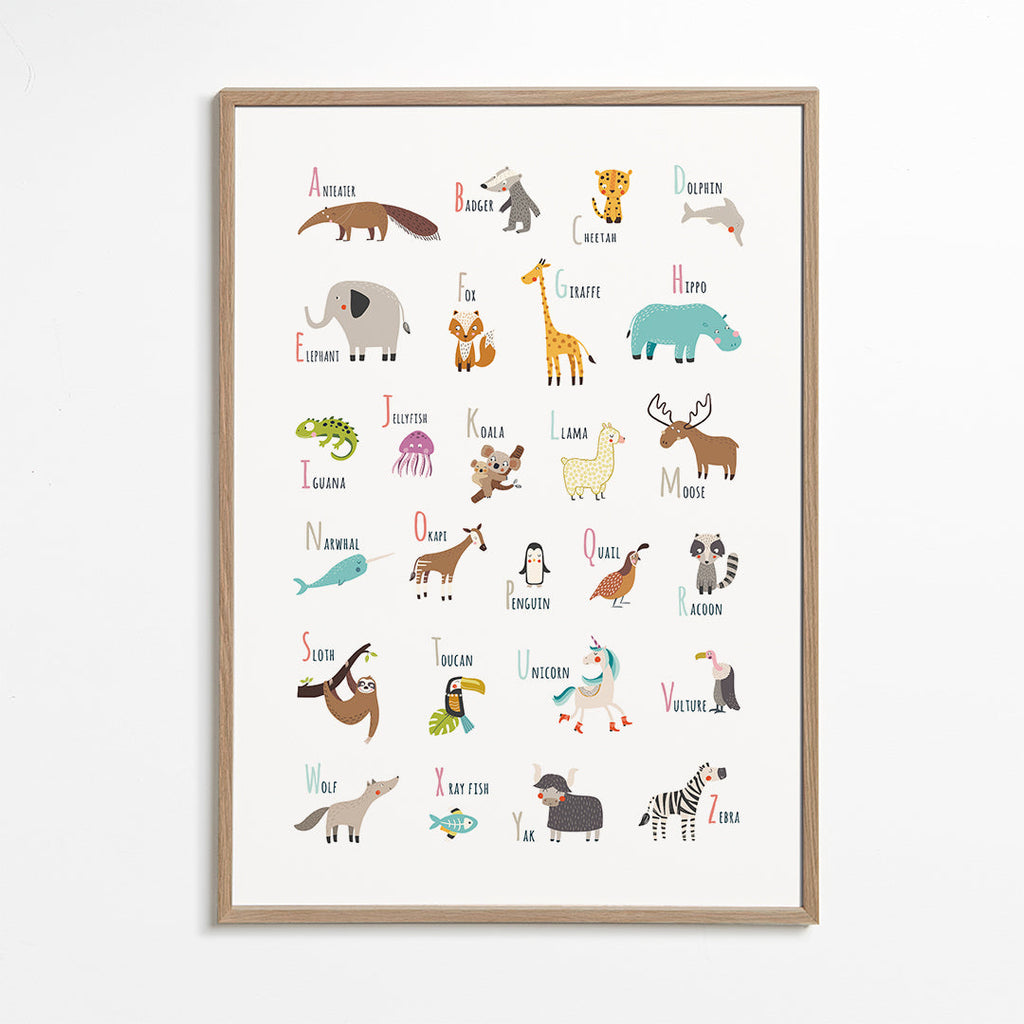Poster alfabeto com animais para crianças
