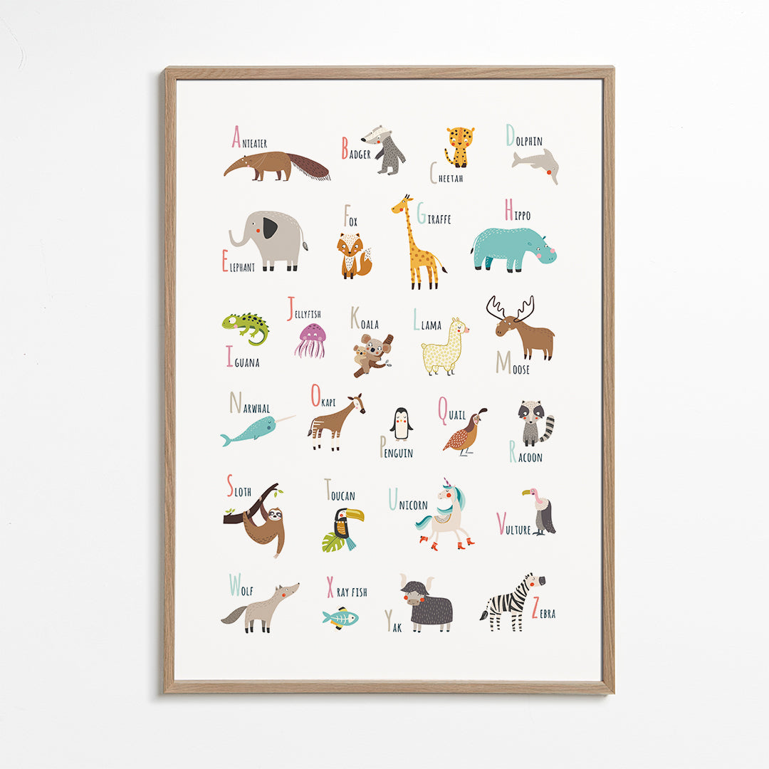 Poster alfabeto com animais para crianças