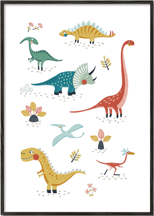 Lámina infantil com dinossauros divertidos